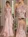 Blush Tulle One Shoulder Long Sleeve Floral Beaded Asymmetrical Ruffle Floor Length Prom Dress,PD1376