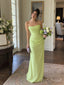 Chartreuse Chiffon Strapless Cowl Draped Bodice Floor Length Sheath Bridesmaid Dress,,SFWG00723