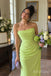 Chartreuse Chiffon Strapless Cowl Draped Bodice Floor Length Sheath Bridesmaid Dress,,SFWG00723
