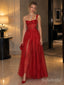 Red Mesh One Shoulder Sheer Corset Bustier Puffy Tulle Prom Dress,PD1382