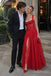 Red Mesh One Shoulder Sheer Corset Bustier Puffy Tulle Prom Dress,PD1382