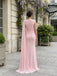 Dusty Rose Jersey Asymmetric Drape Cape Sleeve Ruched Mermaid Evening Dress,PD13834