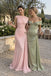 Dusty Rose Jersey Asymmetric Drape Cape Sleeve Ruched Mermaid Evening Dress,PD13834