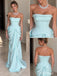 Mint Satin Strapless Ruffle Neck Structured Bodice Draped Mermaid Floor Length Evening Dress,PD13843