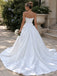 White Mikado Satin Strapless Cowl Neck Corset Bodice Ball Gown Floor Length Wedding Dress, SFWD0099