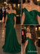 Emerald Green Pleated Chiffon Off The Shoulder Wrap Ruched Floor Length Evening Dress,PD13838