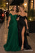 Emerald Green Pleated Chiffon Off The Shoulder Wrap Ruched Floor Length Evening Dress,PD13838