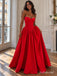 Red Satin Strapless Sweetheart Corset Structured Voluminous Ball Gown Evening Dress,PD13839