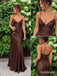 Chocolate Satin Spaghetti Strap Mermaid Gown With Lace Low Back Bodice & Flowing Floor Skirt, PD13880
