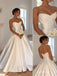 Ivory Satin Strapless Sweetheart Pleated & Draped Waist Structured Bodice Ball Gown Floor Length Wedding Dress, SFWD0105
