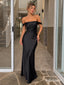 Black Satin Off The Shoulder Mermaid Gown With Draped Cowl Bodice & Slim Floor Length Skirt, PD13883