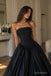 Black Matte Stretch Crepe Strapless Ruched Bodice Ball Gown Floor Length Evening Dress,PD13851