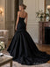 Black Satin Strapless Sculpted Bodice Voluminous Flared Mermaid Skirt Floor Length Evening Gown,PD13849