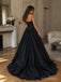 Black Matte Stretch Crepe Strapless Ruched Bodice Ball Gown Floor Length Evening Dress,PD13851