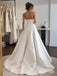 White Heavy Satin Strapless Ruched Bodice Ball Gown Wedding Dress With Dramatic Bow & Sweep Train,SFWD0115
