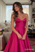Fuchsia Satin Strapless Sweetheart A-Line Gown With Structured Corset Bodice & Simple Flowy Skirt, PD13878