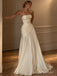 White Chiffon Strapless Tube Neck Draped Ruched Bodice Flowy A-Line Floor Length Wedding Dress, SFWD0101