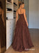 Chocolate Chiffon Strapless Tube Top A-Line Gown With Corset Bodice & High Slit Tiered Ruffle Skirt, PD13875