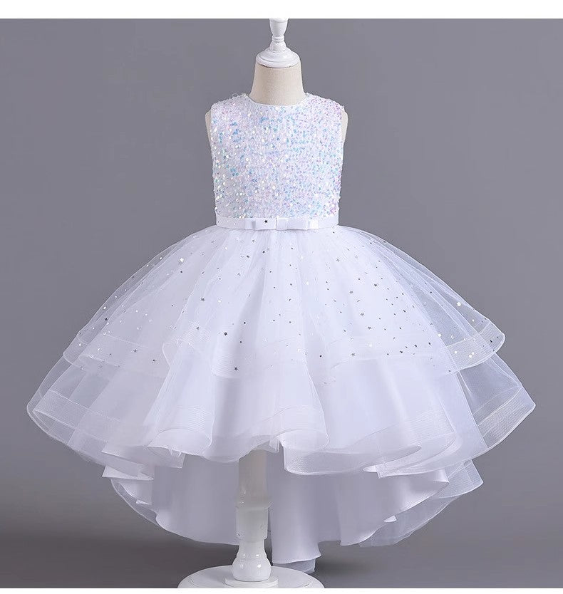 Spaghetti Straps Little Wedding Guest Sequin Top Tulle Unique A-line Flower Girl Dresses, FGS0038