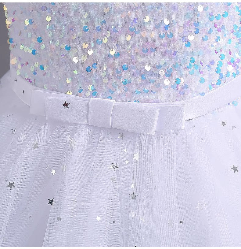 Spaghetti Straps Little Wedding Guest Sequin Top Tulle Unique A-line Flower Girl Dresses, FGS0038