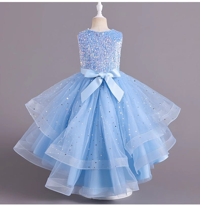 Spaghetti Straps Little Wedding Guest Sequin Top Tulle Unique A-line Flower Girl Dresses, FGS0040