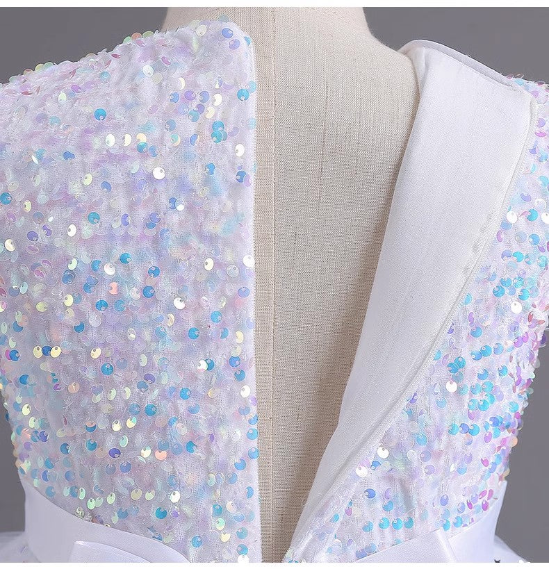 Spaghetti Straps Little Wedding Guest Sequin Top Tulle Unique A-line Flower Girl Dresses, FGS0038