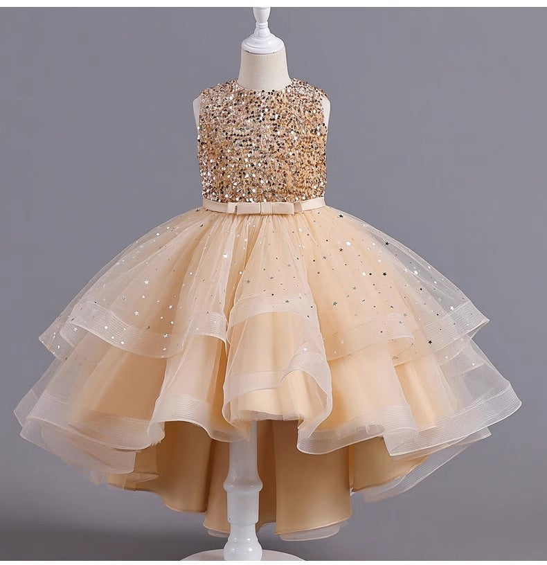Spaghetti Straps Little Wedding Guest Sequin Top Tulle Unique A-line Flower Girl Dresses, FGS0041