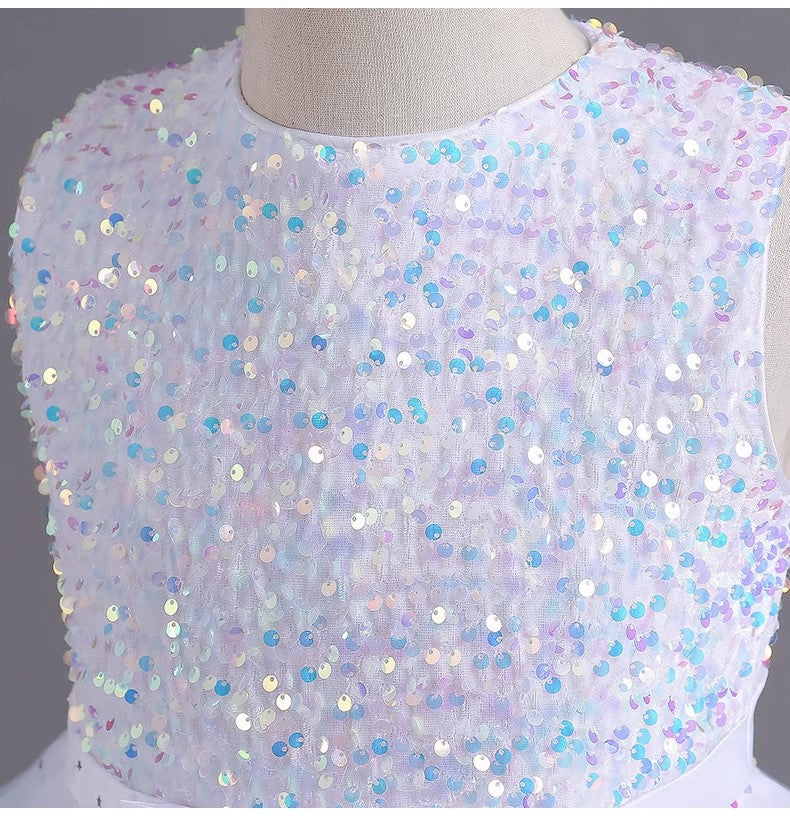 Spaghetti Straps Little Wedding Guest Sequin Top Tulle Unique A-line Flower Girl Dresses, FGS0038
