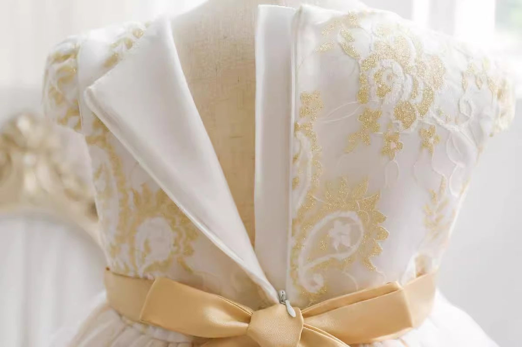 Little Wedding Guest Satin Unique A-line Flower Girl Dresses With Lace Applique, FGS0046