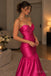 Fuchsia Satin Strapless Sweetheart Tiered Ruffle Mermaid Prom Dress, PD13866