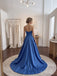 Royal Blue Satin Strapless Tube Neck Structured Ball Gown Formal Dress, PD13864