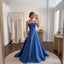 Royal Blue Satin Strapless Tube Neck Structured Ball Gown Formal Dress, PD13864