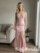 Dusty Pink Satin Spaghetti Straps Beaded Sheer Corset Side Slit Mermaid Prom Dress,PD1363