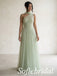Sage Green Tulle One Shoulder Beaded Appliqué A Line Dress,PD1368