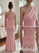 Dusty Pink Jersey One Shoulder Ruched Bodice Floor Length Mermaid Bridesmaid Dress, SFWG00720