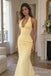 Yellow Halter Pleated Mermaid Dress,PD1371