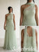 Sage Green Tulle One Shoulder Beaded Appliqué A Line Dress,PD1368