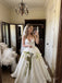 White Heavy Satin Sweetheart Corset Structured Bodice Ball Gown Wedding Dress With Sweep Train，SFWD0109