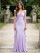 Lilac Satin Cowl Back Draped Ruffle Shoulder Fitted Mermaid Evening Gown,PD1379