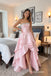Blush Pink Strapless Straight Neck Beaded Bodice High Low Satin Evening Dress,PD13853