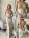 Champagne Satin Halter Lace Applique Cowl Back Mermaid Evening Dress,PD13836