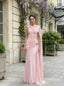 Dusty Rose Jersey Asymmetric Drape Cape Sleeve Ruched Mermaid Evening Dress,PD13834