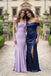 Lilac Satin Cowl Back Draped Ruffle Shoulder Fitted Mermaid Evening Gown,PD1379