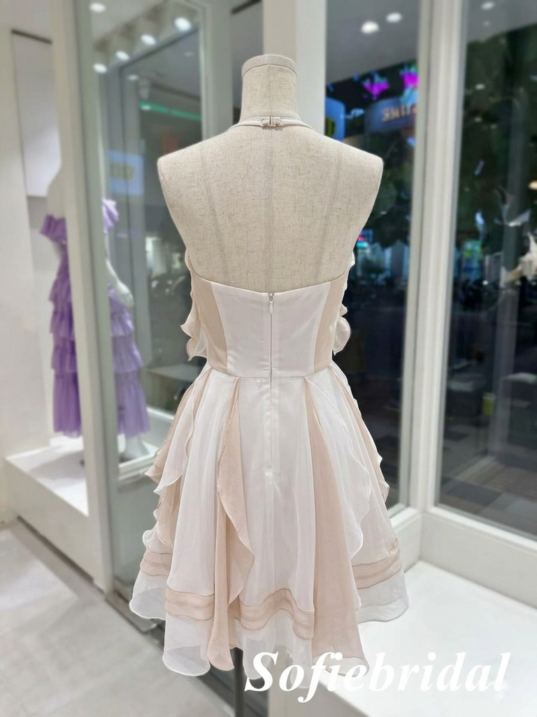 Elegant Halter Chiffon Ruffled A-Line Mini Dresses/ Homecoming Dresses, HD0321