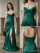 Emerald Green Satin Spaghetti Strap Cowl Neck Corset Bodice Slit Mermaid Floor Length Evening Dress,PD13844