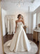 White Luxe Satin Strapless Straight Neck Structured Bodice Ball Gown Wedding Dress With Sweep Train,SFWD0108