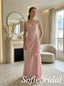 Blush Pink Chiffon Square Cowl Neck Cap Sleeve Draped Ruched Floor Length A-Line Prom Dress ,PD1361