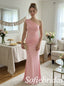 Dusty Pink Jersey One Shoulder Ruched Bodice Floor Length Mermaid Bridesmaid Dress, SFWG00720