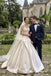White Heavy Satin Strapless Ruched Bodice Ball Gown Wedding Dress With Dramatic Bow & Sweep Train,SFWD0114