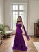 Purple Chiffon Strapless Asymmetrical Bodice A-Line Gown With Pleated Ruffle Skirt & Choker Sash, PD13869